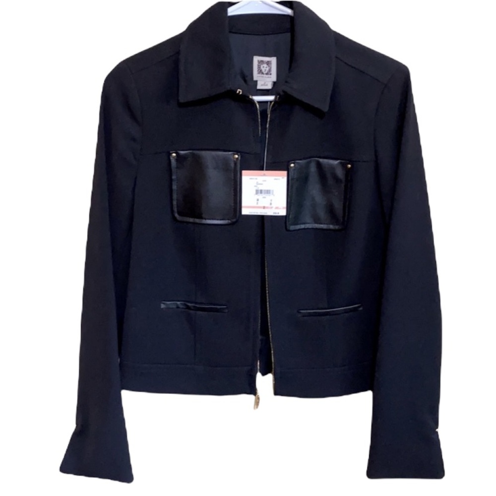 Ann Klein Zipper Blazer Jacket with front pockets in black - size 2